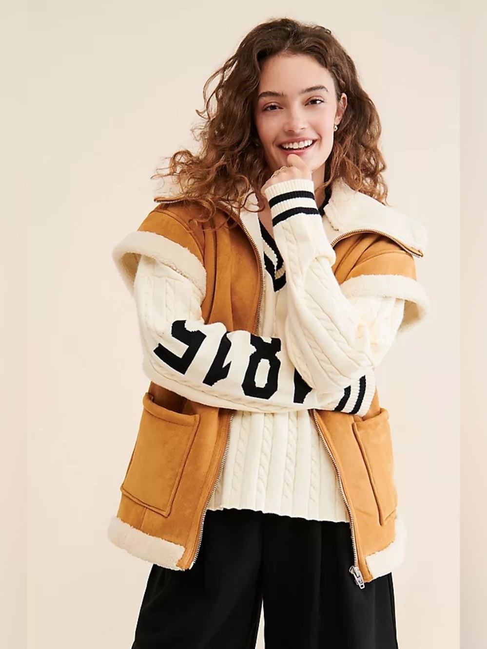 ANTHROPOLOGIE “BLANK NYC” Biscotti Faux Suede and Sherpa Short Sleeve Vest XS